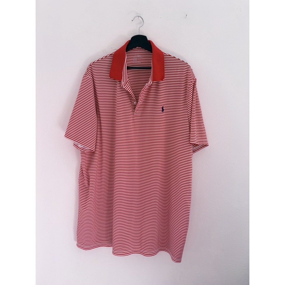 Polo Ralph Lauren Performance Mens XXL Red White Striped Golf Polo Shirt